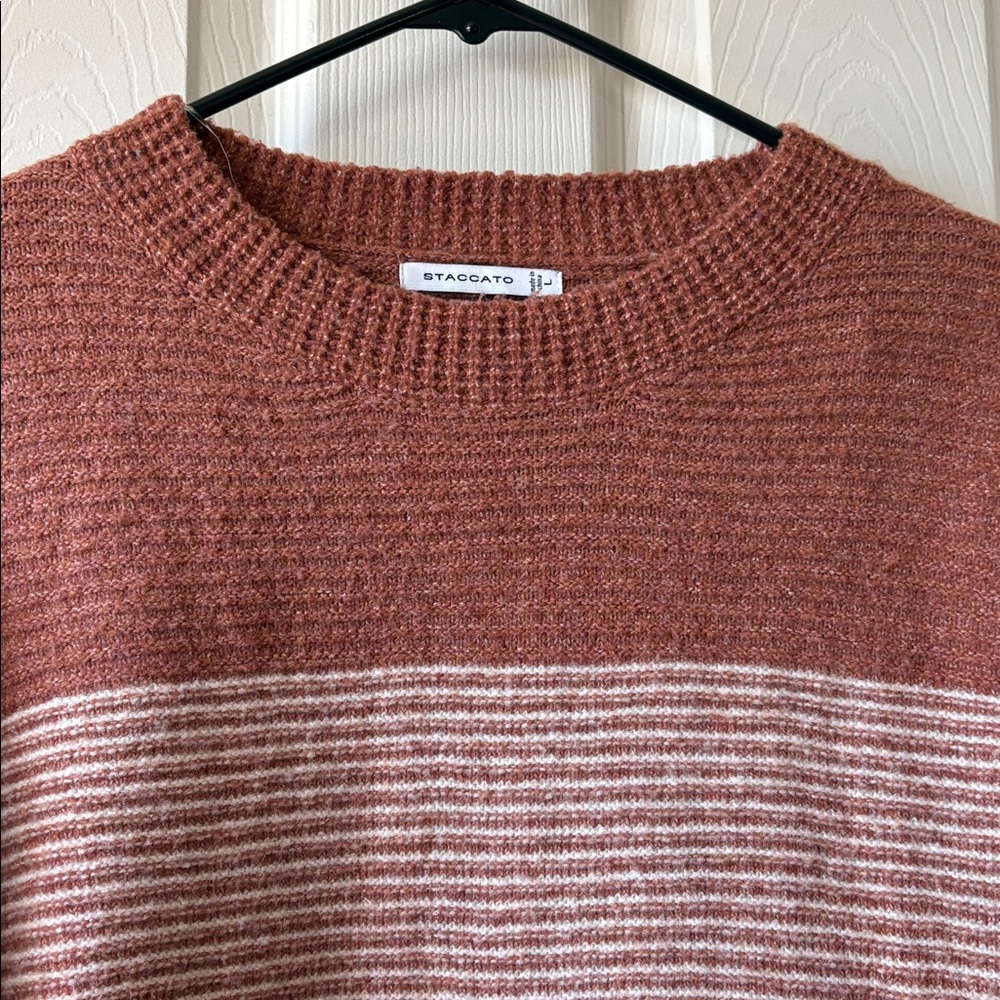Staccato Women's Copper and Cream Striped Crewneck Sweater - Picture 2 of 5